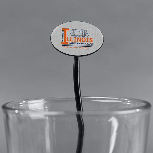 Northern Illinois Airstream Club Logo Black Plastic 7" Stir Stick - Oval - Main