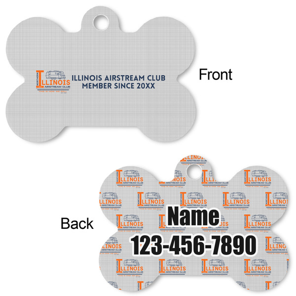 Northern Illinois Airstream Club Logo Bone Shaped Dog ID Tag - Large - Front & Back View