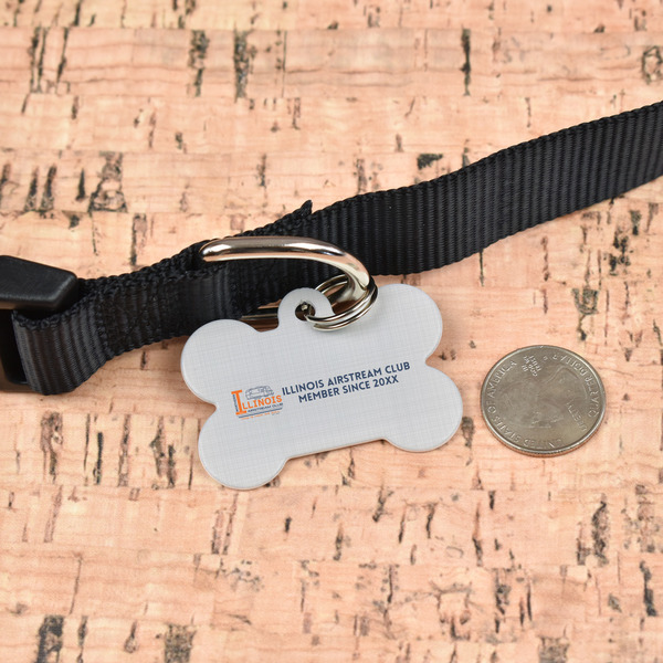 Northern Illinois Airstream Club Logo Bone Shaped Dog ID Tag - Large - In Context