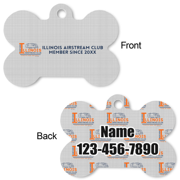 Northern Illinois Airstream Club Logo Bone Shaped Dog ID Tag - Small - Front & Back View