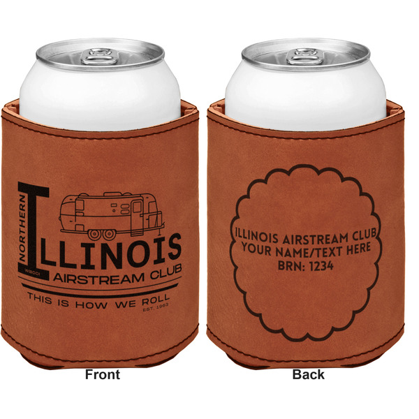 Northern Illinois Airstream Club Logo Cognac Leatherette Can Sleeve - Double Sided Front and Back