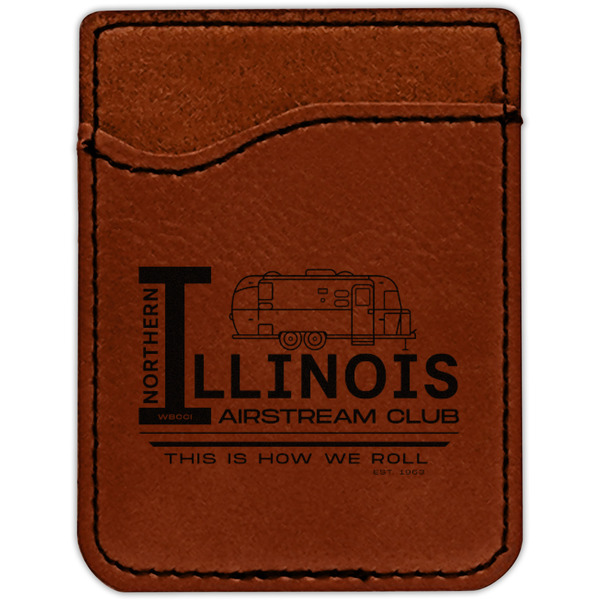 Northern Illinois Airstream Club Logo Cognac Leatherette Phone Wallet close up