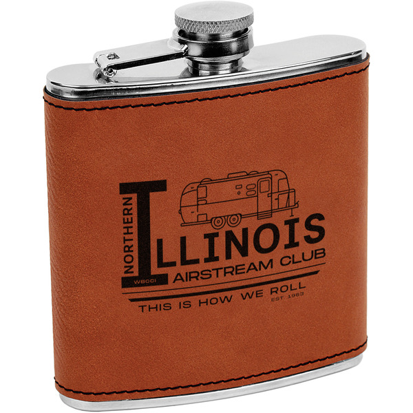 Custom Northern Illinois Airstream Club Logo Leatherette Wrapped Stainless Steel Flask