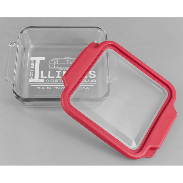 Northern Illinois Airstream Club Logo Glass Cake Dish - 8"x8" - Dish w/ Lid