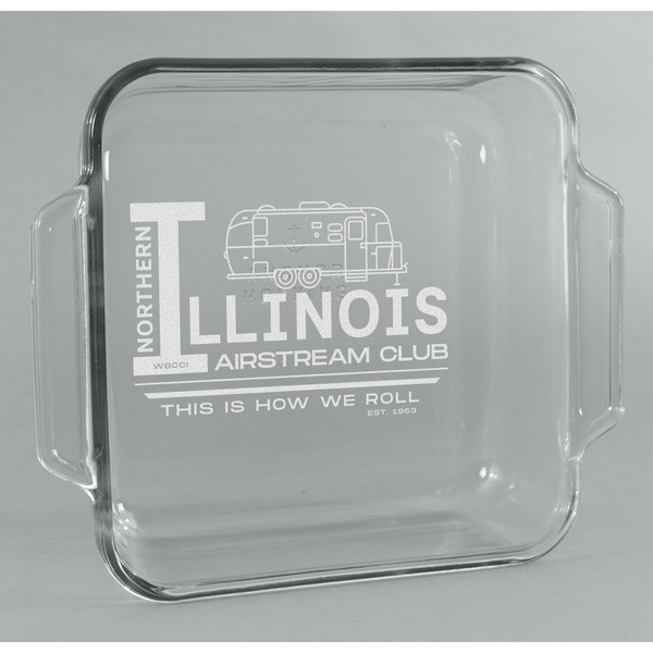 Custom Northern Illinois Airstream Club Logo Glass Cake Dish - 8in x 8in