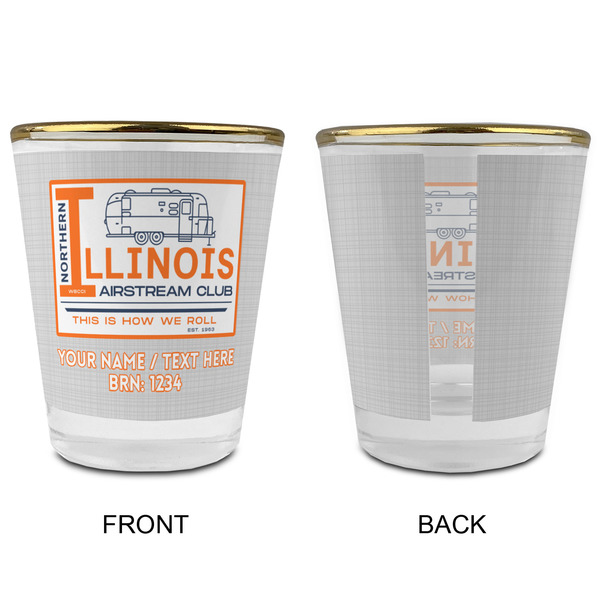 Northern Illinois Airstream Club Logo Glass Shot Glass - Gold Rim - Front & Back