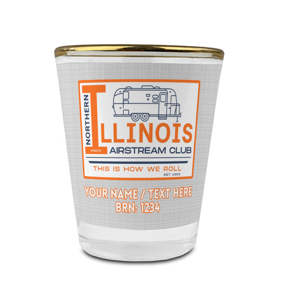 Northern Illinois Airstream Club Logo Glass Shot Glass - Gold Rim - Front
