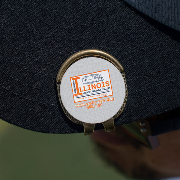 Northern Illinois Airstream Club Logo Golf Ball Marker Hat Clip - Gold - On Hat