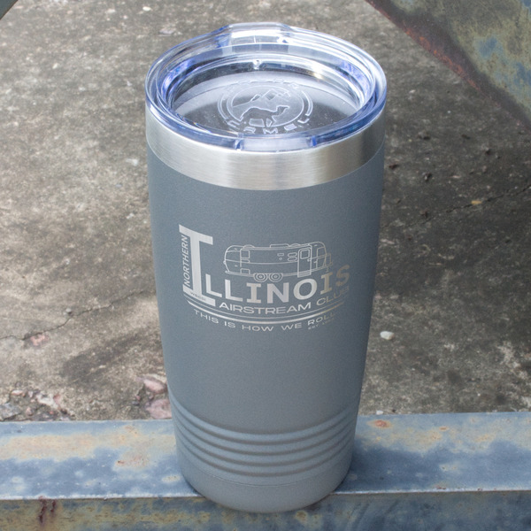Northern Illinois Airstream Club Logo Gray Polar Camel Tumbler - 20oz - Angled