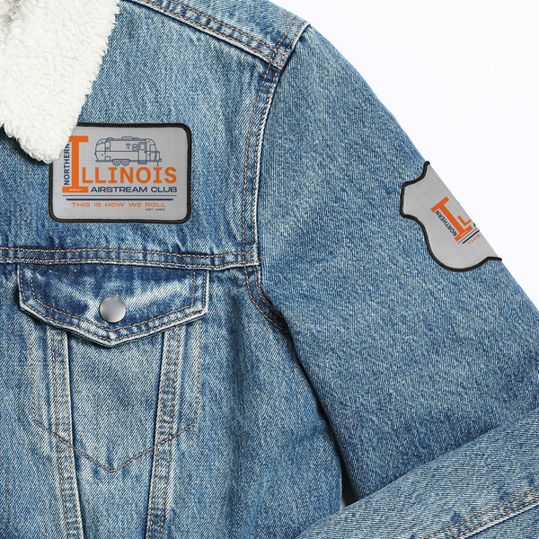 Northern Illinois Airstream Club Logo Iron On Patches - On Jacket Closeup