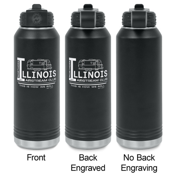 Northern Illinois Airstream Club Logo Laser Engraved Water Bottles - 2 Styles - Front & Back View