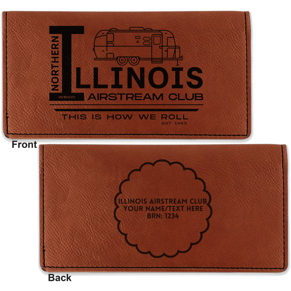 Northern Illinois Airstream Club Logo Leather Checkbook Holder Front and Back