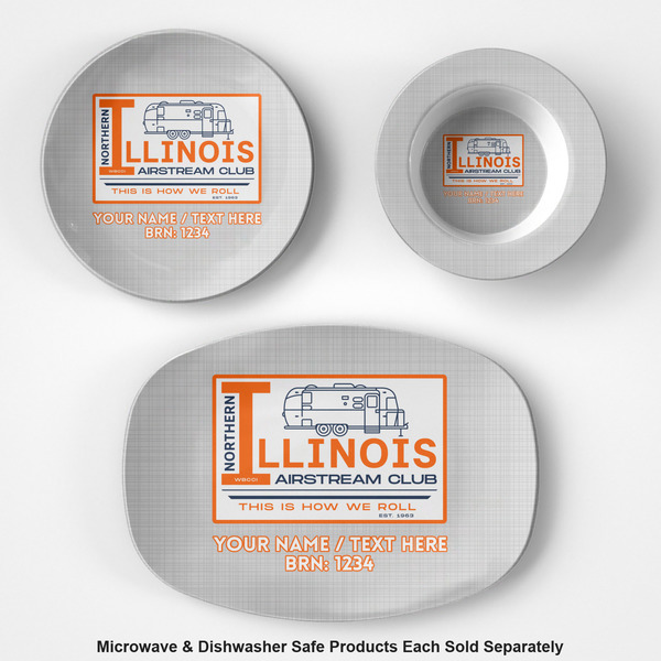 Northern Illinois Airstream Club Logo Microwave Safe Composite Polymer Plastic Dishware - Group
