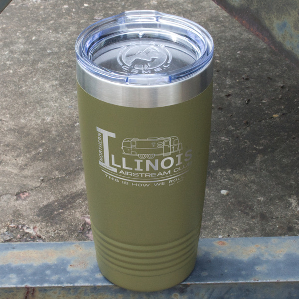 Northern Illinois Airstream Club Logo Olive Polar Camel Tumbler - 20oz - Angled