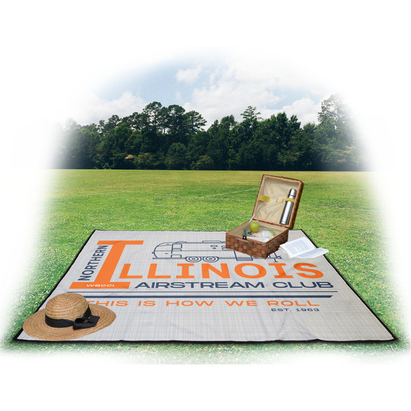 Northern Illinois Airstream Club Logo Picnic Blanket - with Basket Hat and Book - in Use