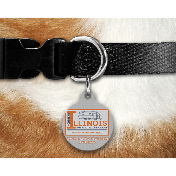 Northern Illinois Airstream Club Logo Round Pet Tag on Collar & Dog