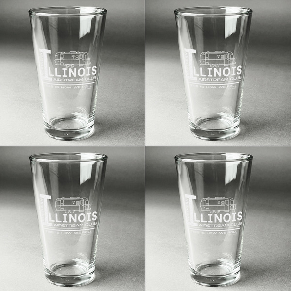 Northern Illinois Airstream Club Logo Set of Four Engraved Beer Glasses - Individual View