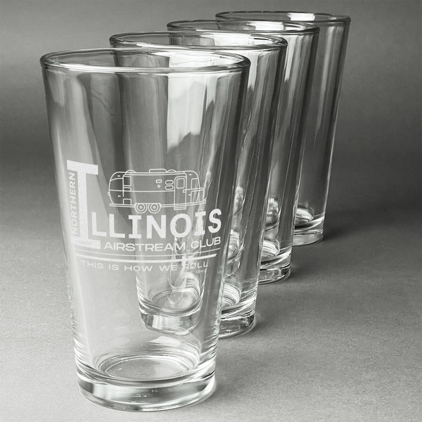 Northern Illinois Airstream Club Logo Set of Four Engraved Pint Glasses - Set View