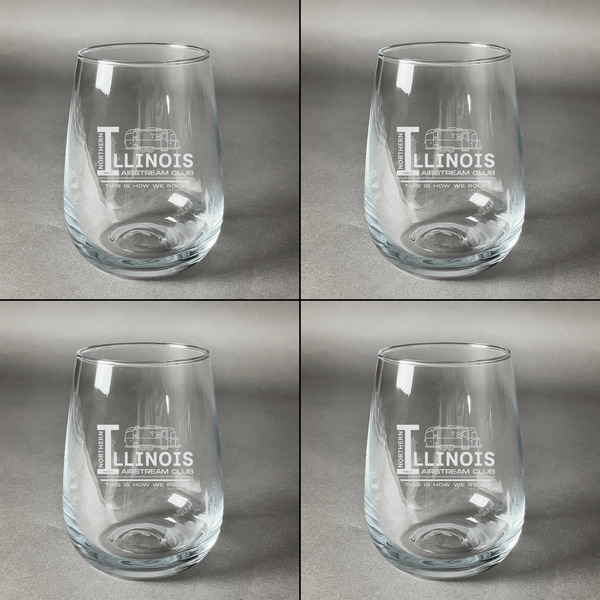 Northern Illinois Airstream Club Logo Set of Four Personalized Stemless Wineglasses (Approval)