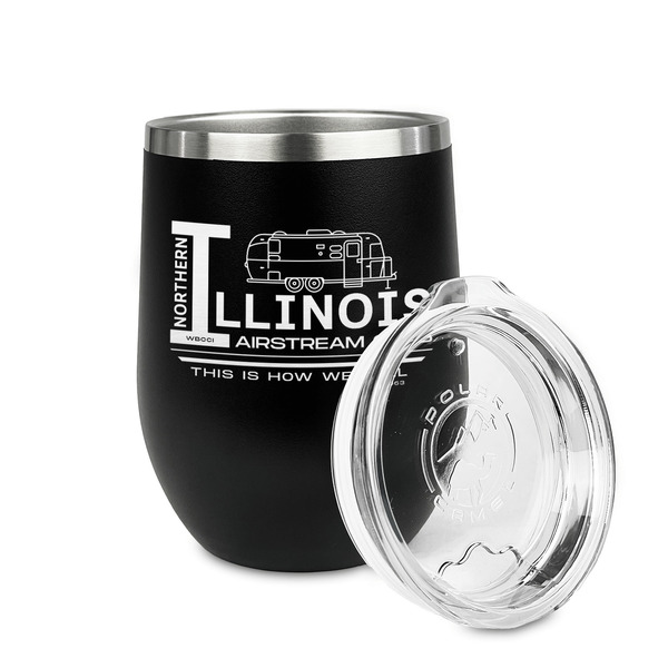 Northern Illinois Airstream Club Logo Stainless Wine Tumblers - Black - Double Sided - Alt View