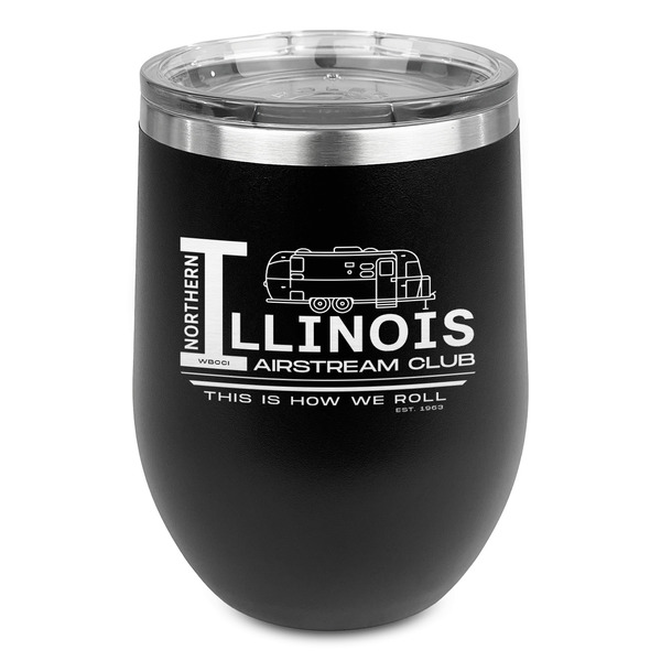 Custom Northern Illinois Airstream Club Logo Stemless Stainless Steel Wine Tumbler - Black - Double-Sided