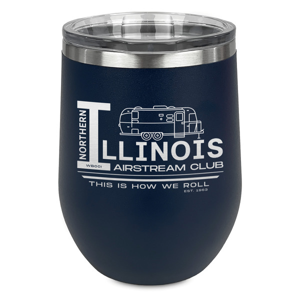 Custom Northern Illinois Airstream Club Logo Stemless Stainless Steel Wine Tumbler - Navy - Double-Sided