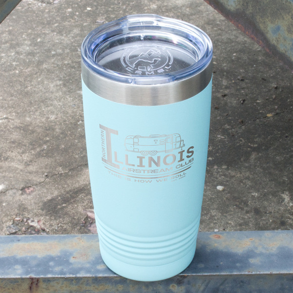 Northern Illinois Airstream Club Logo Teal Polar Camel Tumbler - 20oz - Angled