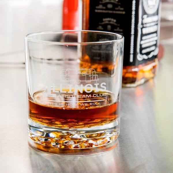 Northern Illinois Airstream Club Logo Whiskey Glass - Jack Daniel's Bar - In Use
