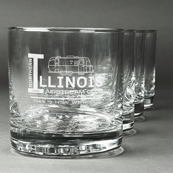 Custom Northern Illinois Airstream Club Logo Whiskey Glasses - Engraved - Set of 4