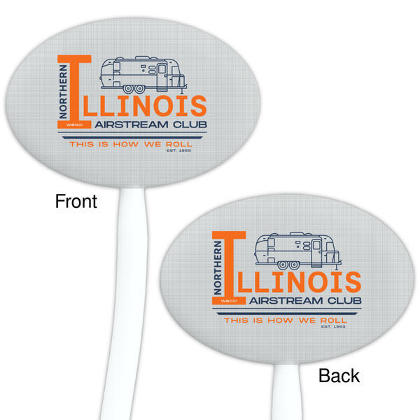 Northern Illinois Airstream Club Logo White Plastic 7" Stir Stick - Double Sided - Oval - Front & Back