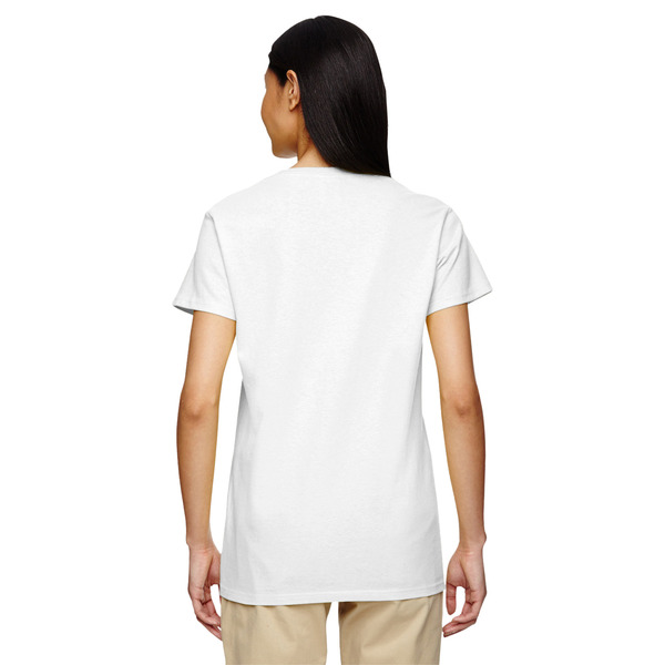 Northern Illinois Airstream Club Logo White V-Neck T-Shirt on Model - Back