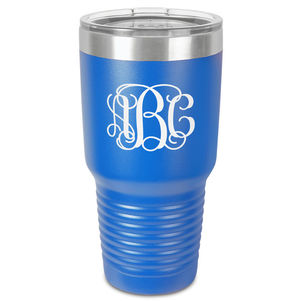 Custom Interlocking Monogram 30 oz Stainless Steel Tumbler - Royal Blue - Single-Sided (Personalized)