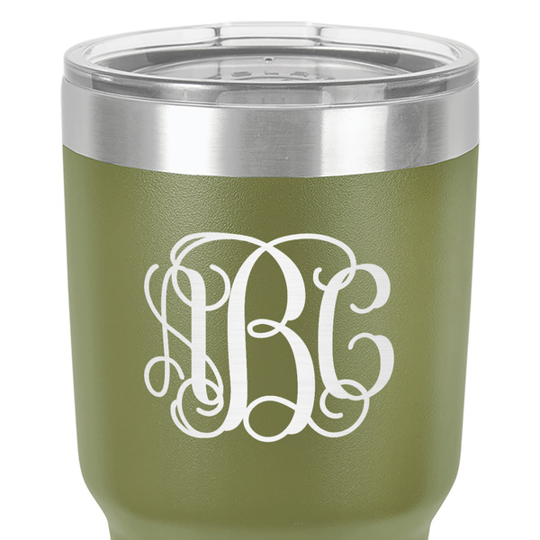 Interlocking Monogram 30 oz Stainless Steel Ringneck Tumbler - Olive - Close Up