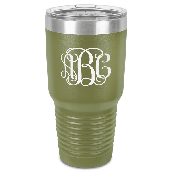 Custom Interlocking Monogram 30 oz Stainless Steel Tumbler - Olive - Single-Sided (Personalized)