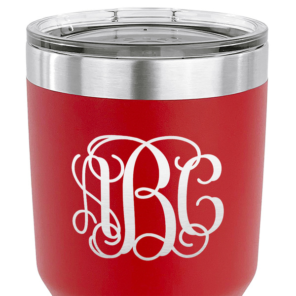 Interlocking Monogram 30 oz Stainless Steel Ringneck Tumbler - Red - CLOSE UP