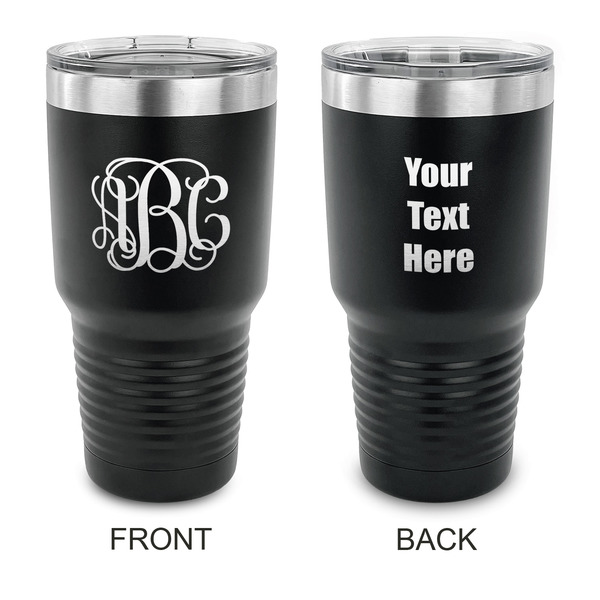 Custom Interlocking Monogram 30 oz Stainless Steel Tumbler - Black - Double Sided (Personalized)
