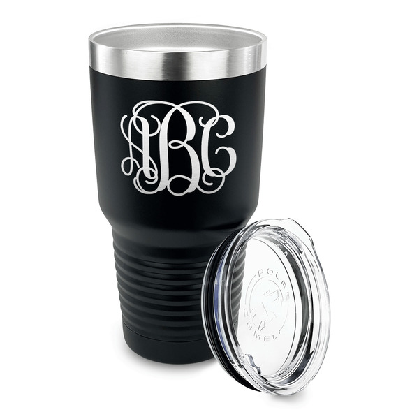 Interlocking Monogram 30 oz Stainless Steel Ringneck Tumblers - Black - LID OFF