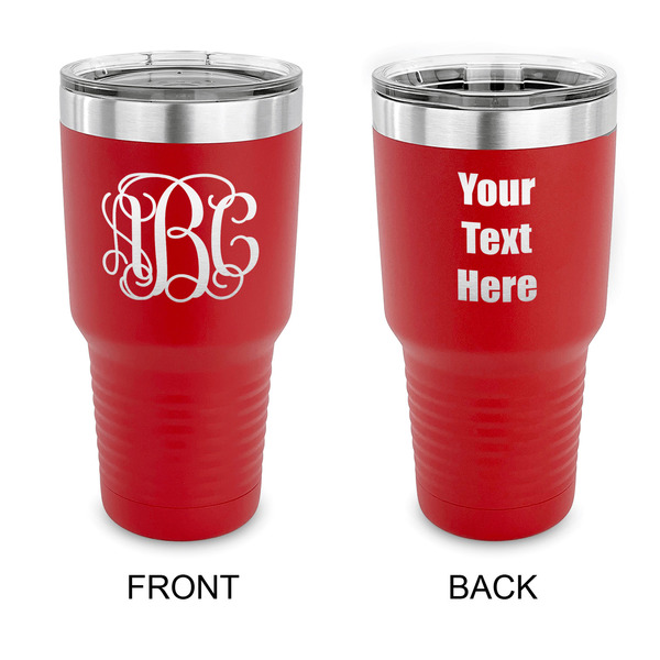 Custom Interlocking Monogram 30 oz Stainless Steel Tumbler - Red - Double Sided (Personalized)