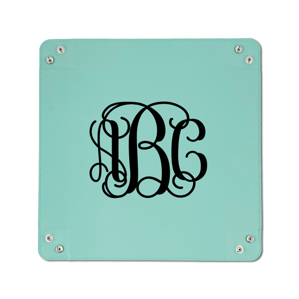Interlocking Monogram 6" x 6" Teal Leatherette Snap Up Tray - APPROVAL