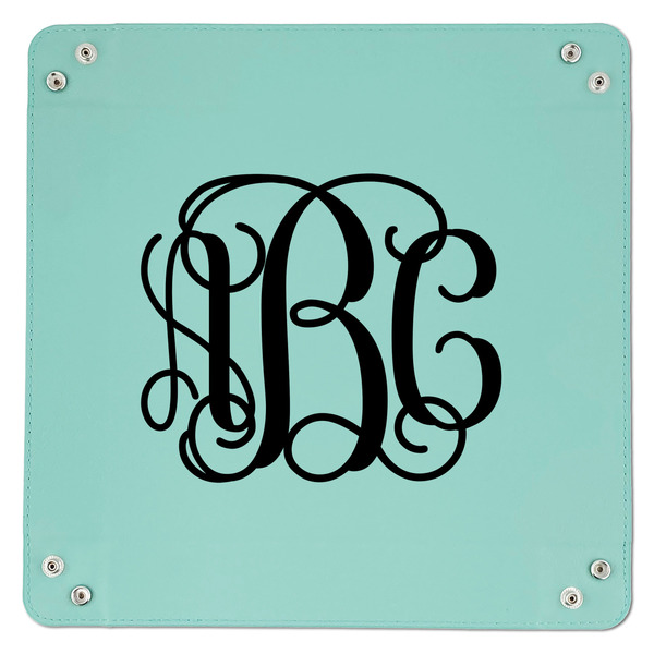 Interlocking Monogram 9" x 9" Teal Leatherette Snap Up Tray - APPROVAL