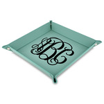 Interlocking Monogram 9" x 9" Teal Faux Leather Valet Tray (Personalized)