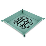 Interlocking Monogram Faux Leather Dice Tray - 9" x 9"  - Teal (Personalized)