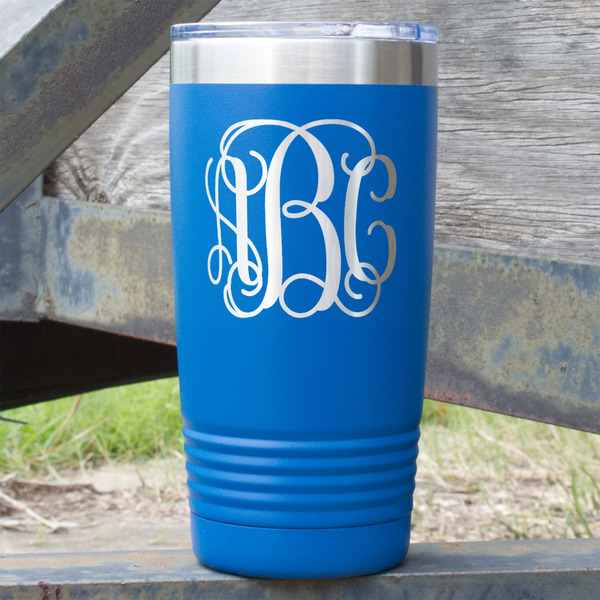 Custom Interlocking Monogram 20 oz Stainless Steel Tumbler - Royal Blue - Single Sided (Personalized)