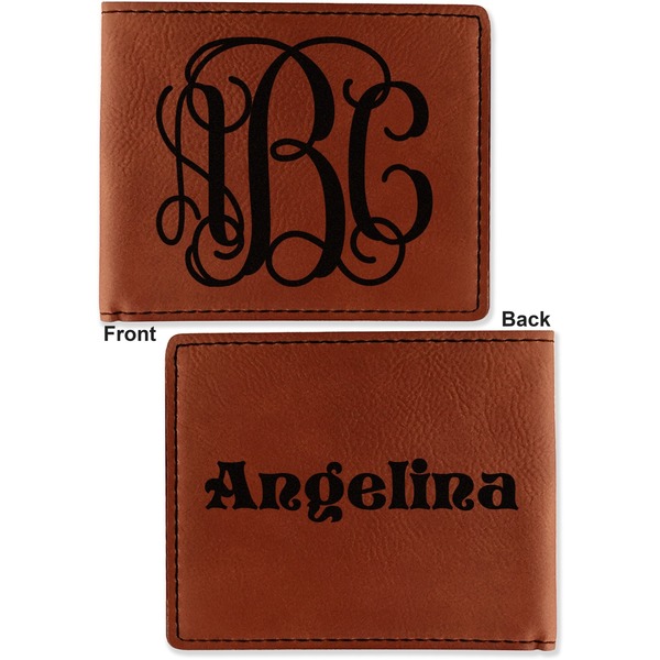 Interlocking Monogram Cognac Leatherette Bifold Wallets - Front and Back