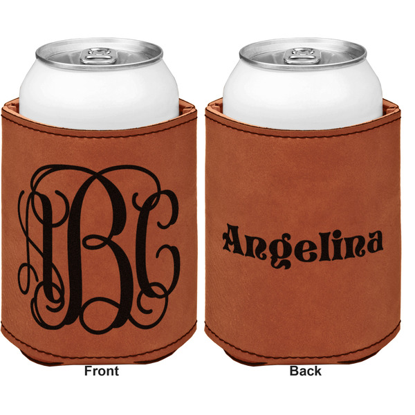 Interlocking Monogram Cognac Leatherette Can Sleeve - Double Sided Front and Back