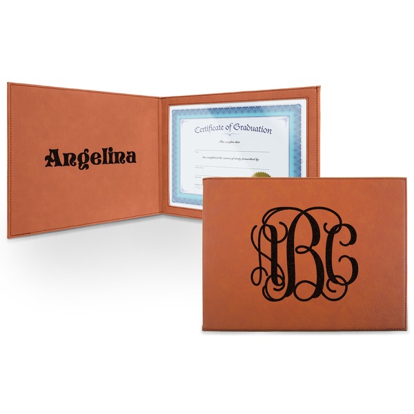 Custom Interlocking Monogram Leatherette Certificate Holder - Front and Inside (Personalized)