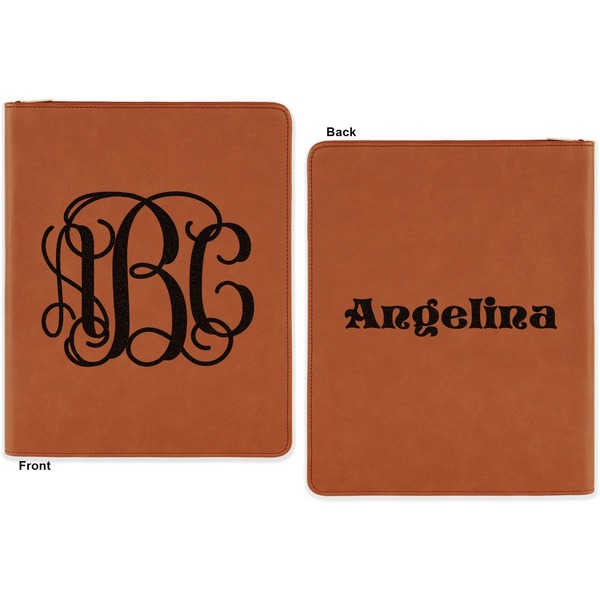 Interlocking Monogram Cognac Leatherette Zipper Portfolios with Notepad - Double Sided - Apvl