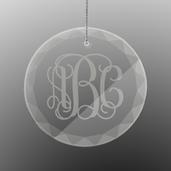 Custom Interlocking Monogram Engraved Glass Ornament - Round (Personalized)