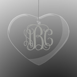Interlocking Monogram Engraved Glass Ornament - Heart (Personalized)