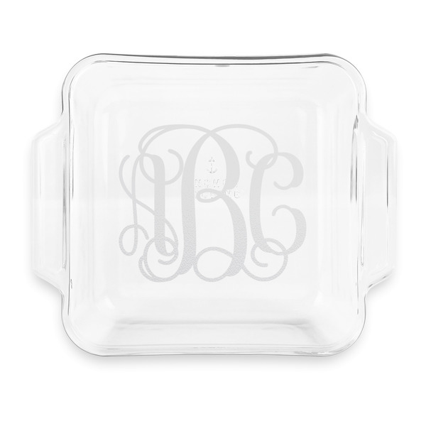 Custom Interlocking Monogram Glass Cake Dish with Truefit Lid - 8in x 8in (Personalized)